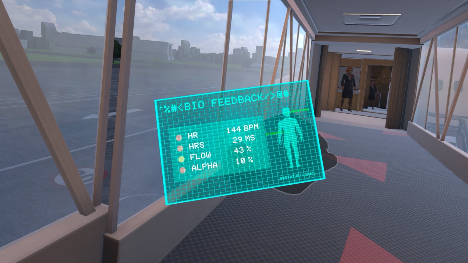 A panel showing biometric readings inside the flight scenario