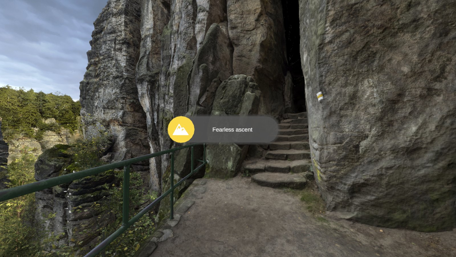 In VR: the Fearless ascent achievement awarded during a climb among the rocks
