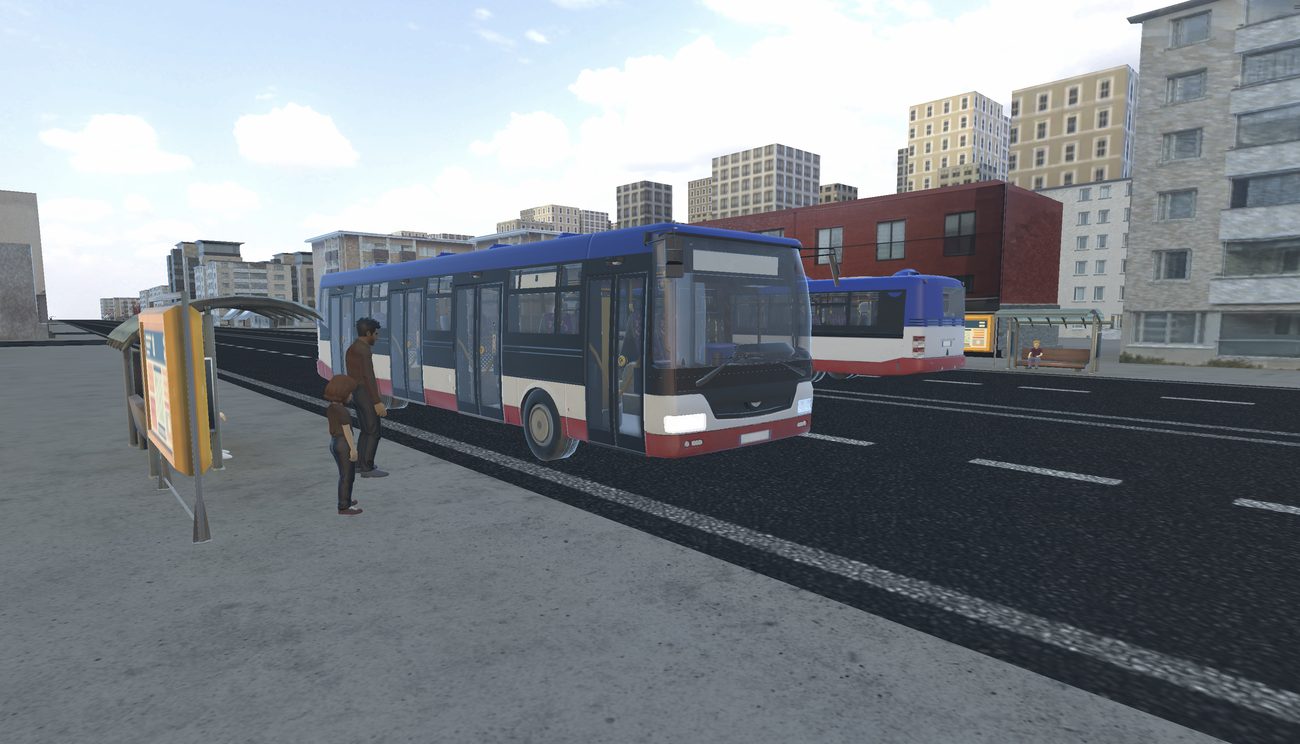 A bus arriving at a stop with waiting people in VR